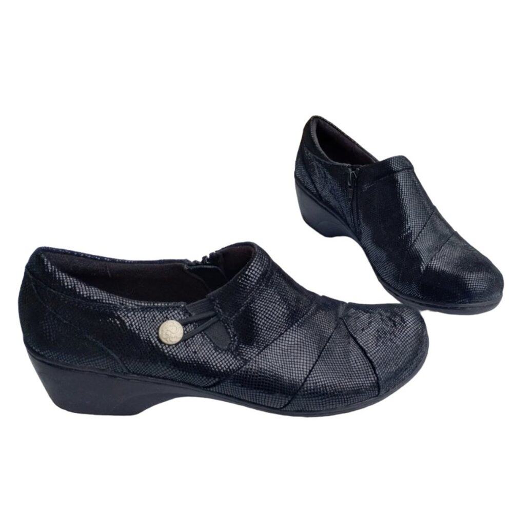 Clarks Channing Ann Slip-On Loafer Size 10 Black Embossed Shimmer - Leather